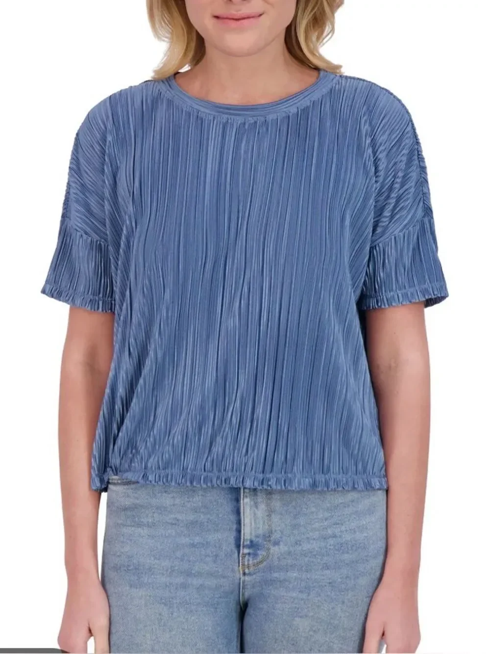 Andrew Marc Women's Plisse Top Blue